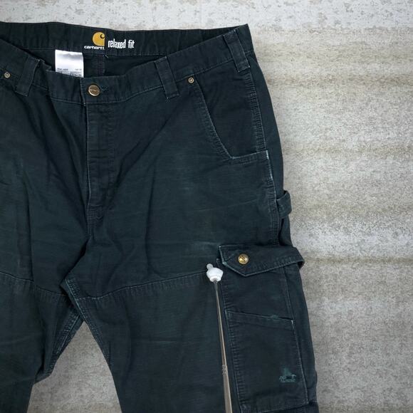 Vintage 90s Carhartt Carpenter Pants 38x32 Baggy Wide Leg Fit Black Double Knees - Picture 12 of 12
